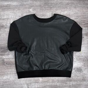 Elie Tahari Black Faux Leather Crewneck Top Size Medium